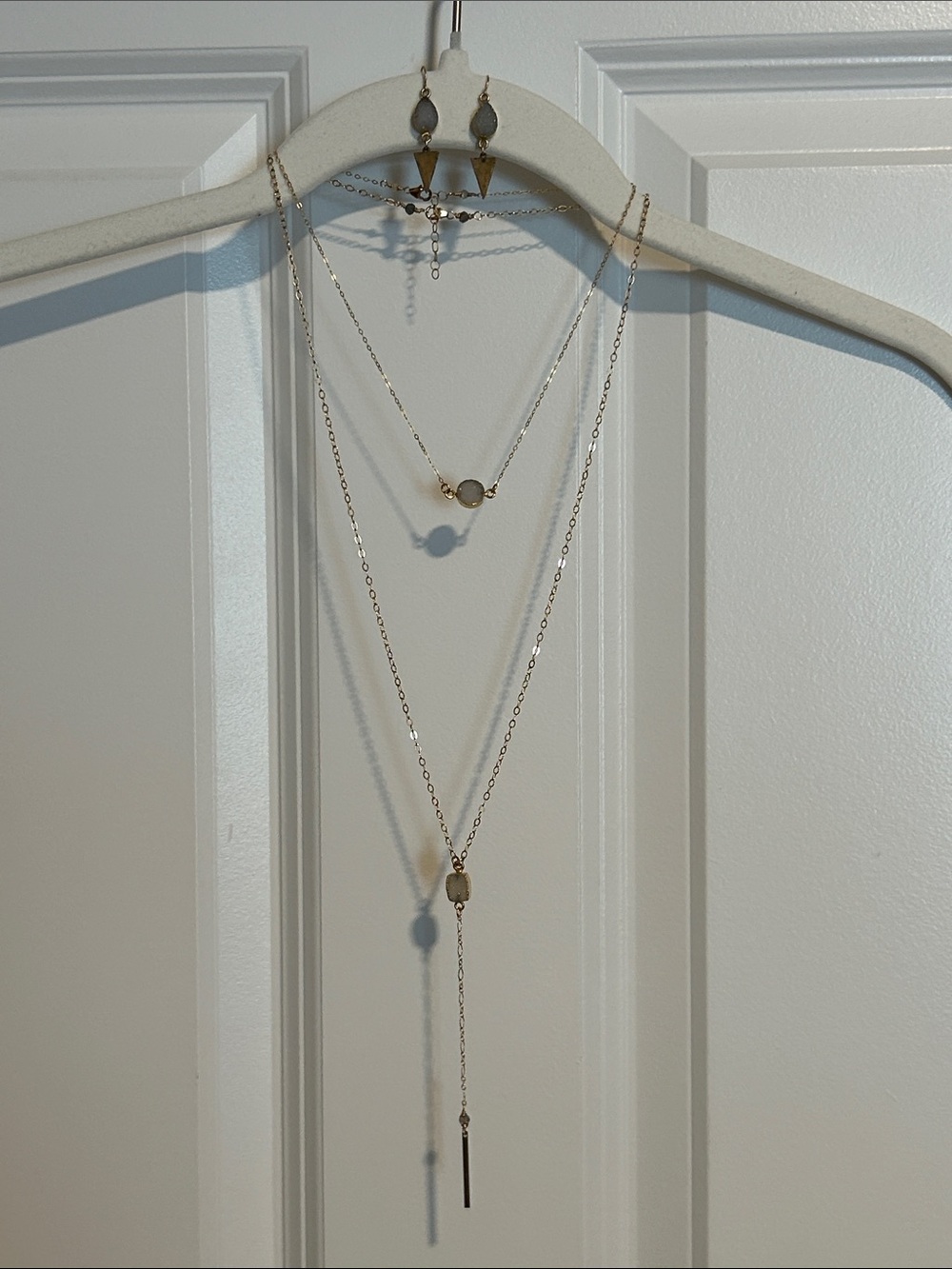 Gold Layered Y-Style Drusy Pendant Necklaces and Earring Set